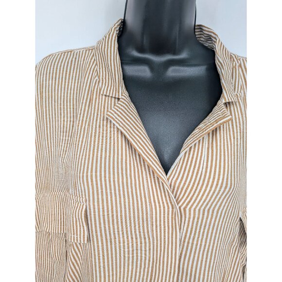 LOFT Tunic Top Women Size XL Henley Striped Popover Minimalist Coastal Nautical - Picture 7 of 12